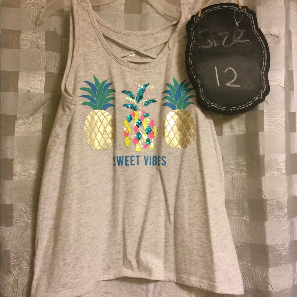 Justice Gray Tank Top with Pineapple Design